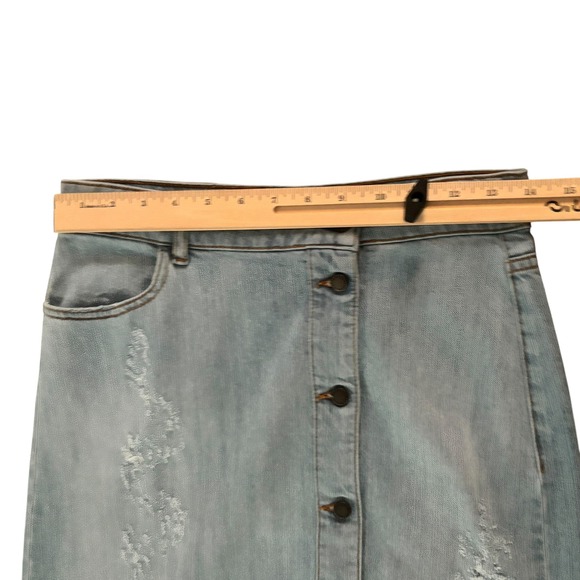 Retroféte Skirt Small Denim Button Midi Jeans Asymmetrical Distressed Fringe Hem - Picture 6 of 10